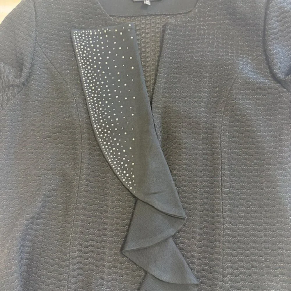 Ming Wang Blazer Jacket Women’s M Black Sparkle Hook Loop Stretch 3/4 Sleeve